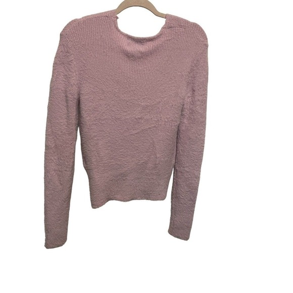 Pink Rose Size Medium V-Neck Long Sleeve Fuzzy Pink Sweater Top Valentine - Picture 3 of 8